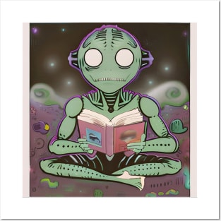 Believe in Yourself Funny an Alien reading a Book Posters and Art